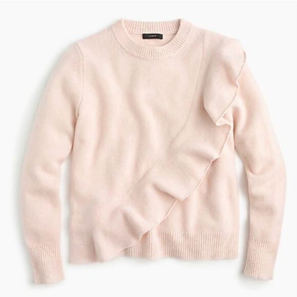 J Crew Womens XSmall Light Pink Ruffle Crewneck Sweater Boiled Merino Wool XS - Picture 11 of 12
